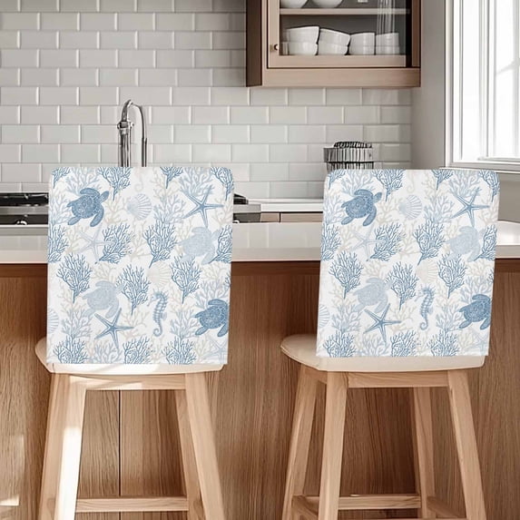 Summer Ocean Chair Covers Set of 6 Ombre Blue Coral and Turtle Chair Back Covers Stretch Removable Washable Slipcovers Protector for Dining Room Kitchen Party Decor