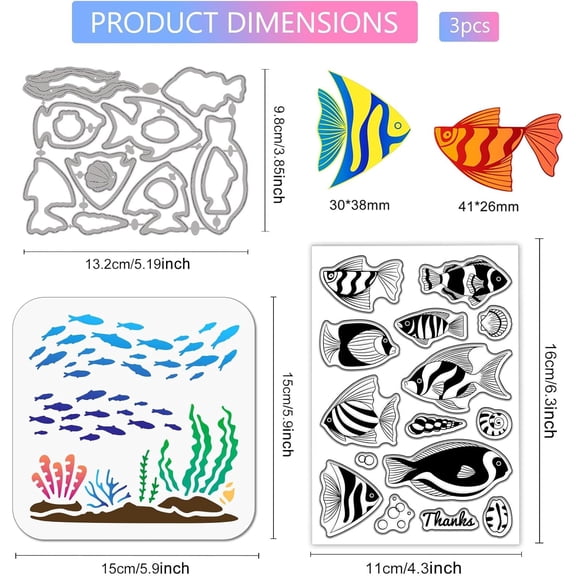 Summer Ocean Clownfish Clear Silicone Stamp Metal Conch Shells Cutting Die Cuts Fish Water Grass Paint Craft Stencils for Card Making Scrapbooking Craft DIY Embossing