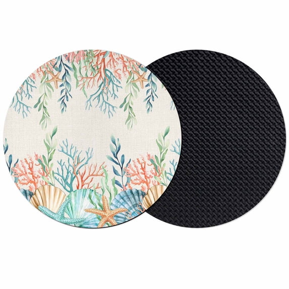 Summer Ocean Coasters Set of 2, Absorbent Coasters for Drinks, Watercolor Coastal Coral Shell Seaweed Beige Coaster for Desk Coffee Table Protection, Home Decor House Warming Gifts 4"