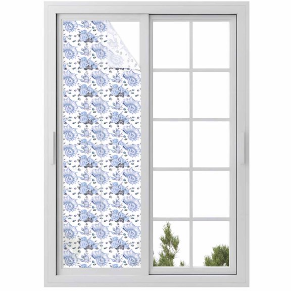 Summer Ocean Conch Window Privacy Film, Watercolor Flowers Nautilus Frosted Glass Window Clings Static Cling UV Heat Blocking Reusable Door Sticker for Bathroom 29.5 x 118 Inch