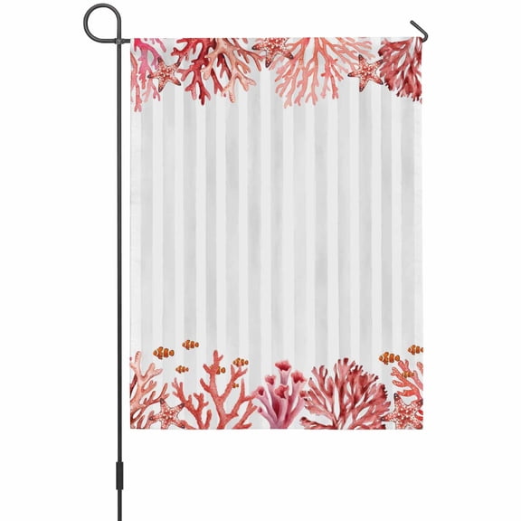 Summer Ocean Coral Garden Flag 12 x 18 Inches, Nautical Sea Red Fish Starfish Gray Striped Weather Proof Outdoor Patio Flags Double Sided Small Garden Decoration for Yard Outside Home