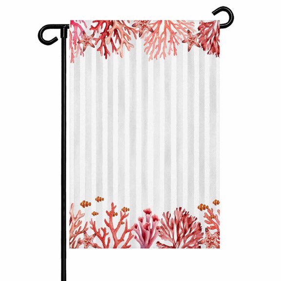 Summer Ocean Coral Garden Flag 12x18 Inch Nautical Sea Red Fish Starfish Gray Striped Double Sided Small Decorative Garden Flags for Outside, Outdoor Yard Porch Lawn Decoration