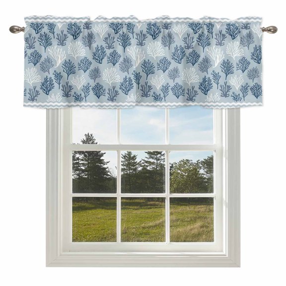 Summer Ocean Coral Seamless Valances for Windows Coastal Nautical Sea Style Rod Pocket Curtain Valance Window Treatment Short Curtains for Kitchen Living Room,42x12in