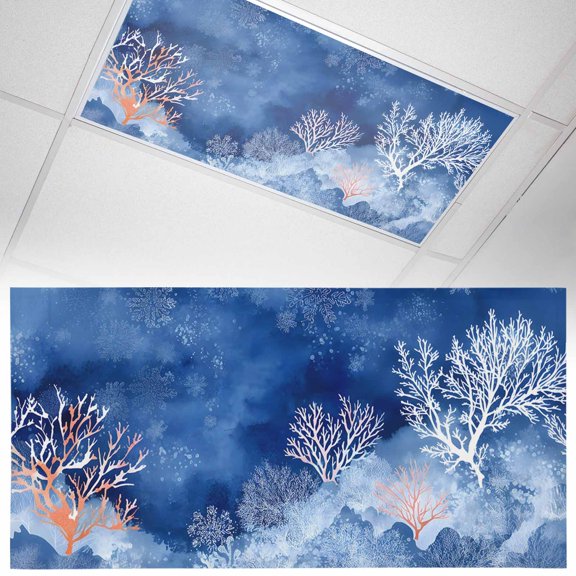 Summer Ocean Corals Fluorescent Light Covers Nautical Coastal Watercolor Blue Sea Waves Magnetic Light Filters Ceiling Lighting Panel Shade for Classroom Office Home 2 x 4 ft, 1 Pack