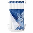 thumbnail image 1 of Summer Ocean Corals No Hook Shower Curtain with Snap in Liner Nautical Coastal Watercolor Blue Sea Waves Waterproof Bathroom Shower Curtain with See Through Top Window for Bathtub 54" x 78", 1 of 9