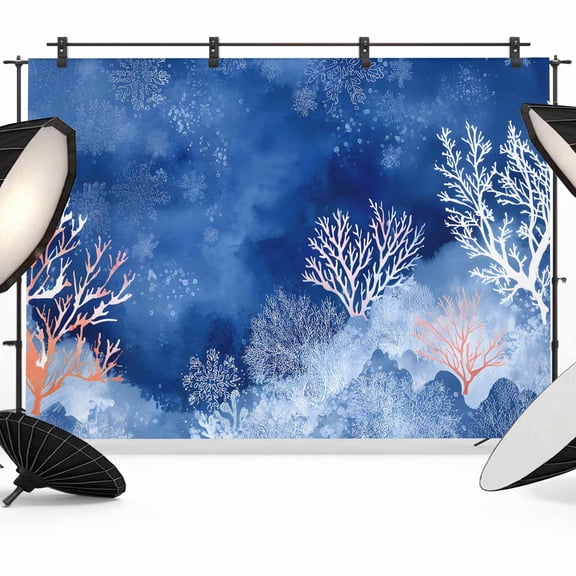 Summer Ocean Corals Photography Backdrop 8x6FT, Nautical Coastal Watercolor Blue Sea Waves Photo Backdrops, Background for Photography Studio Photo Studio Background, Back Drop for Photoshoot