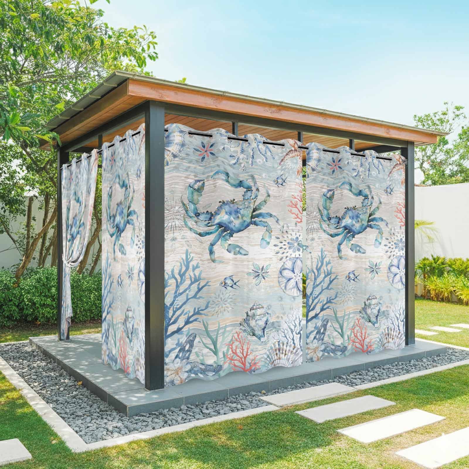 Patio Shell Summer Ocean Crab Outdoor Curtains for Patio Waterproof, Shell Coral ...