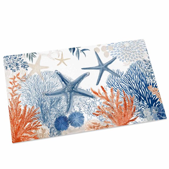 Summer Ocean Door Mat 16x24 Inch Nautical Sea Watercolor Orange Blue Starfish Corals Entryway Rug with Non-Slip Rubber, Front Door Mat Indoor Floor Mats for Living Room Bathroom Bedroom Home Office