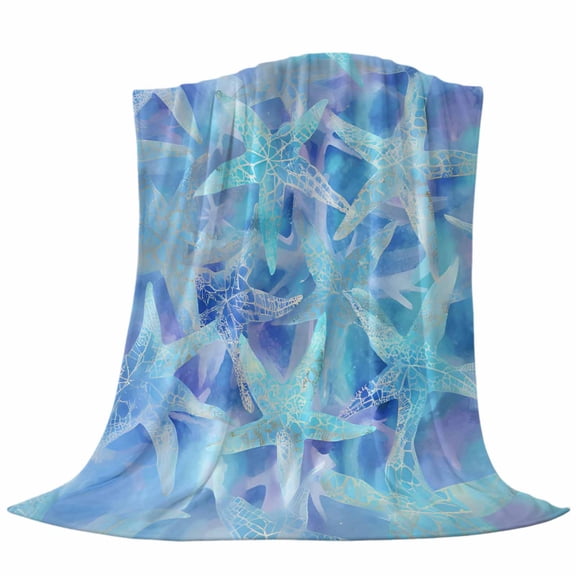 Summer Ocean Fleece Throw Blanket Lightweight Blue Purple Dreamy Watercolor Starfish Sea Marine Life Fuzzy Flannel Throws Super Soft Cozy Flannel Blanket for Couch, Sofa, Bed, Travel 30"x40"