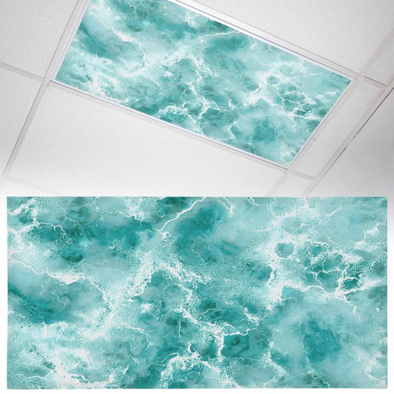 Summer Ocean Fluorescent Light Covers Watercolor Gradient Color Water Ripple Wave Seascape Magnetic Light Filters Ceiling Lighting Panel Shade for Classroom Office Home 2 x 4 ft, 1 Pack