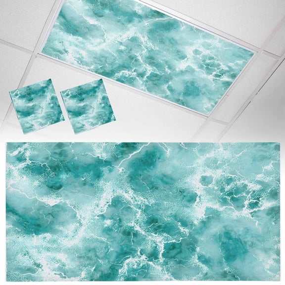 Summer Ocean Fluorescent Light Covers Watercolor Gradient Color Water Ripple Wave Seascape Magnetic Light Filters Ceiling Lighting Panel Shade for Classroom Office Home 2 x 4 ft, 2 Pack