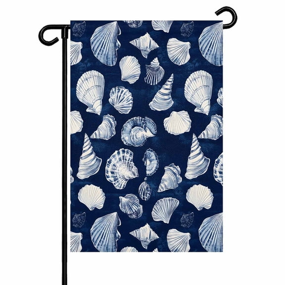 Summer Ocean Garden Flag 12x18 Inch Watercolor Blue Shell Conch Nautilus Double Sided Small Decorative Garden Flags for Outside, Outdoor Yard Porch Lawn Decoration