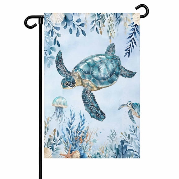 Summer Ocean Garden Flags for Outside Coastal Sea Turtle Coral Double Sided Yard Flags Outdoor House Decoration, Small 12X18 Inch, Baby Blue