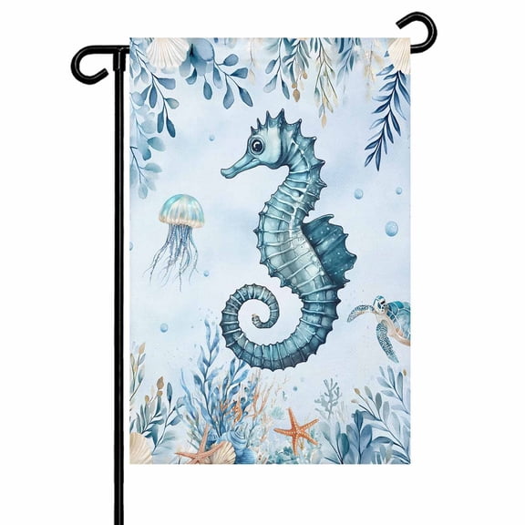 Summer Ocean Garden Flags for Outside Coastal Seahorse Coral Pattern Double Sided Yard Flags Outdoor House Decoration, Small 12X18 Inch, Turquoise