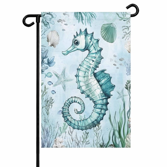 Summer Ocean Garden Flags for Outside Coastal Seahorse Shell Coral Double Sided Yard Flags Outdoor House Decoration, Small 12X18 Inch, Turquoise