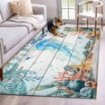 thumbnail image 1 of Summer Ocean Jellyfish Area Rugs 3'x5', Nautical Colorful Sea Fish Coral Starfish Wood Grain Low Pile Throw Living Room Rug Non-Slip Sturdy Edge Binding Carpet for Indoor Entryway Bedside Kitchen, 1 of 9