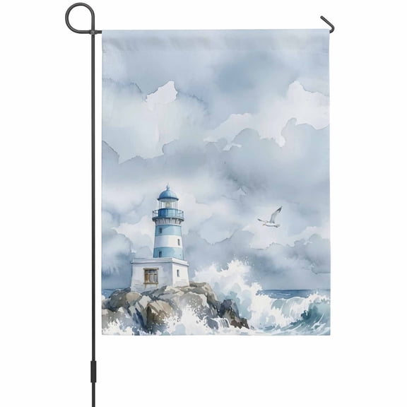 Summer Ocean Lighthouse Garden Flags For Outdoor, Nautical Coastal Sea Waves Island Seagull Small Double Side Yard Flags Weather Proof Garden Decor for Lawn Outside Holiday 12 x 18 Inches
