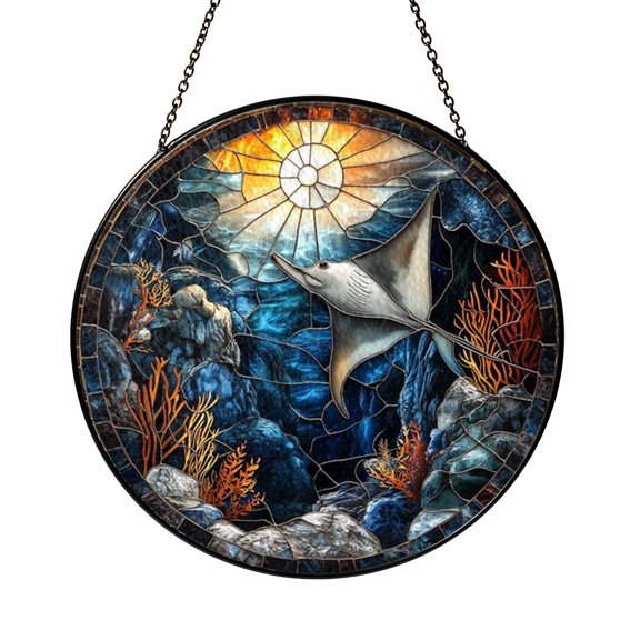 Summer Ocean Manta Ray Suncatcher Window Hanging Plaque Present Decor