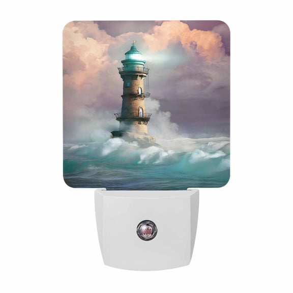 Summer Ocean Night Lights, Brown Bright Lighthouse Sea Wave White Spray Seascape Smart Auto Dusk to Dawn Sensor Nightlights Plug-in Nightlight for Bedroom Bathroom Living Room Kitchen Hallway