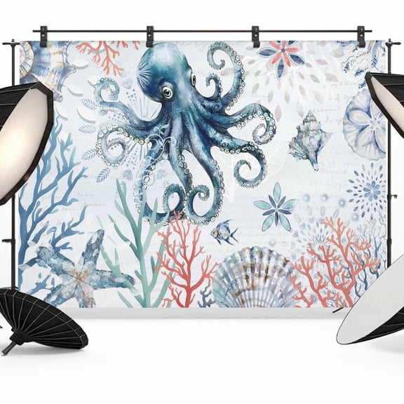 Summer Ocean Octopus Photography Backdrop 7x5FT, Coral Shell Photo Backdrops, Background for Photography Studio Photo Studio Background, Back Drop for Photoshoot