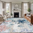 thumbnail image 1 of Summer Ocean Octopus Washable Living Room Rugs 6'x9', Coral Shell Low Pile Throw Large Area Rug Non-Slip Sturdy Edge Binding Carpet for Dining Room Kitchen Office, 1 of 9