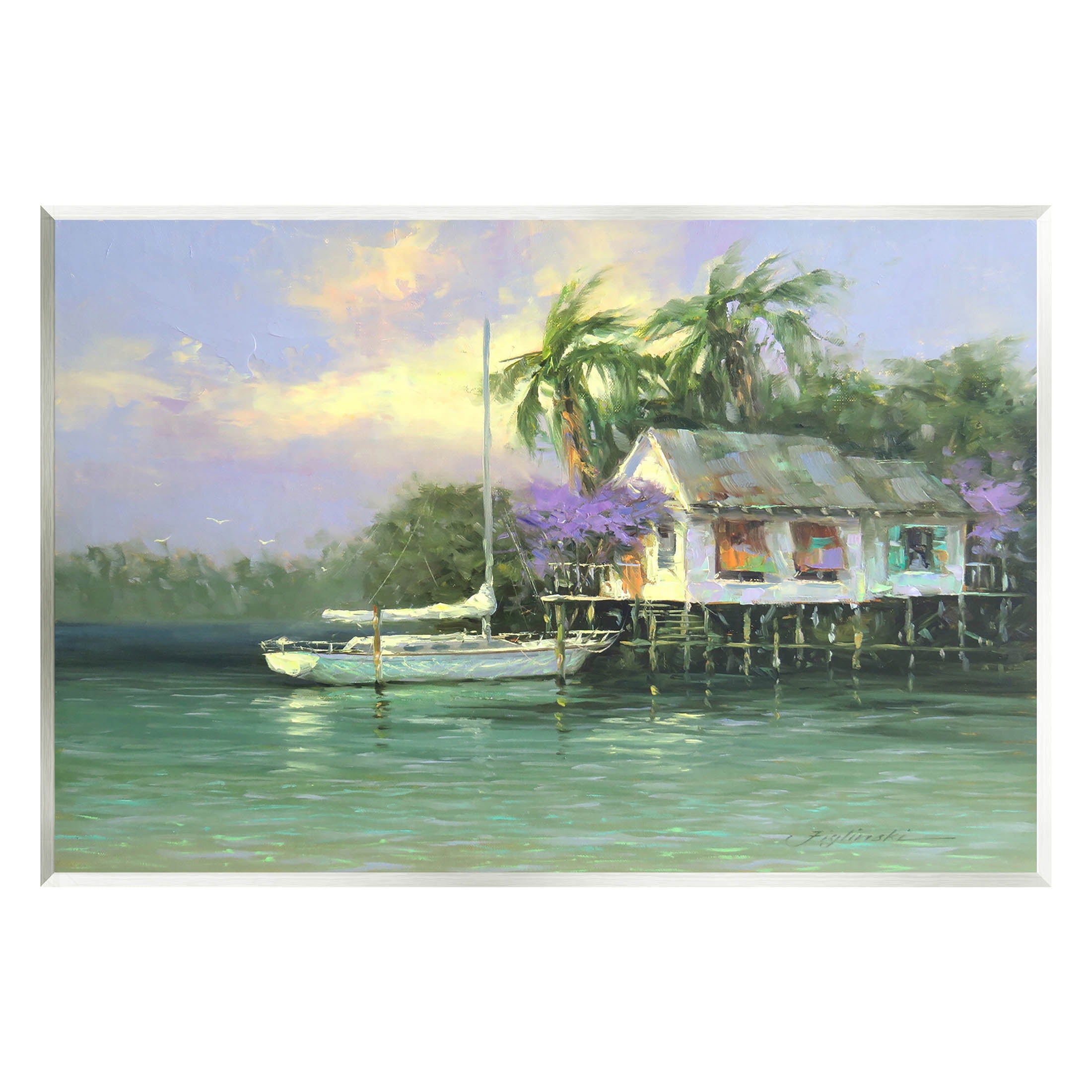 Summer Ocean Pier Palm Trees Landscape Painting Unframed Art Print Wall Art