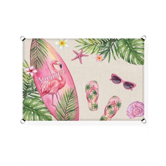 Summer Ocean Pink Surfboard Sun Shade Sail 14'X18' Beach Slippers Flower Palm Leaf Linen UV Block Outdoor Sail Shades Breathable Waterproof Rectangular Sunshade for Patio Garden Pool Pergola Porch