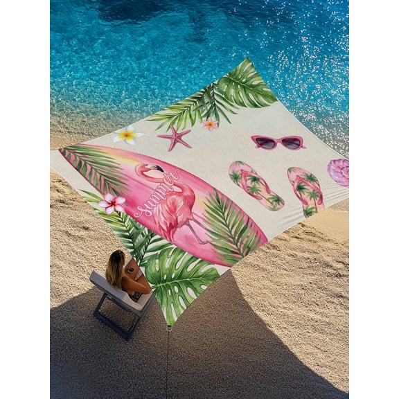 Summer Ocean Pink Surfboard Sun Shade Sail 6.5' x 10', Beach Slippers Flower Palm Leaf Linen Rectangle Outdoor Sunshade Canopy, Waterproof UV Block Patio Covers for Garden Yard Beach