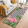 thumbnail image 1 of Summer Ocean Pink Surfboard Washable Runner Rugs 2'x6', Beach Slippers Flower Palm Leaf Black Plaid Low Pile Throw Entryway Rug Non-Slip Sturdy Edge Binding Carpet for Indoor Bedside Entrance Bedside, 1 of 9