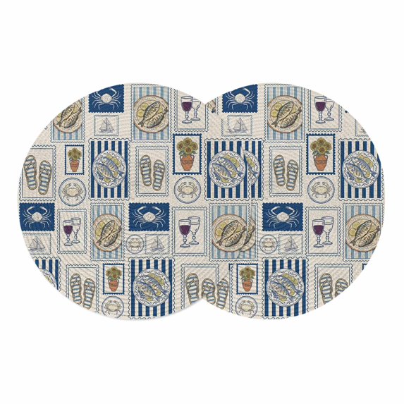 Summer Ocean Round 13 Inch Placemats Set of 2, Nautical Coastal Fish Food Wine Crab Retro HeatResistant Non Slip Place Mats for Dining Table, Wipeable Braided Kitchen Table Mats for Housewarming