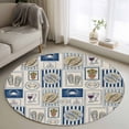 thumbnail image 1 of Summer Ocean Round Area Rug 3.3Ft Washable Circle Rugs for Dining Room Table, Nautical Coastal Fish Food Wine Crab Retro Non-Slip Carpet Floor Mats Indoor Outdoor Carpet Runner Aesthetic Home Decor, 1 of 8