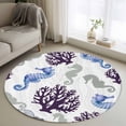thumbnail image 1 of Summer Ocean Round Living Room Rugs 3.3 ft, Blue Seahorses Purple Coral Marine Life Abstract Washable Area Rug with Non-Slip Sturdy Edge Binding Round Front Door Mat Floor Carpet for Entryway, 1 of 9