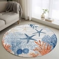 thumbnail image 1 of Summer Ocean Round Living Room Rugs 3.3 ft, Nautical Sea Orange Blue Starfish Corals Wood Grain Washable Area Rug with Non-Slip Sturdy Edge Binding Round Front Door Mat Floor Carpet for Entryway, 1 of 9