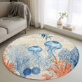 thumbnail image 1 of Summer Ocean Round Living Room Rugs 4 ft, Blue Jellyfish Orange Corals Shells Starfish Retro Washable Area Rug with Non-Slip Sturdy Edge Binding Round Carpet for Entryway Kitchen Bedroom Bathroom, 1 of 9
