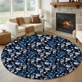 thumbnail image 1 of Summer Ocean Round Living Room Rugs 6 ft, Seahorse Shell Starfish Black Background Washable Area Rug with Non-Slip Sturdy Edge Binding Round Carpet for Kitchen Office Bedroom, 1 of 9