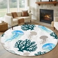 thumbnail image 1 of Summer Ocean Round Living Room Rugs 7 ft, Blue Jellyfish Green Coral Marine Life Watercolor Washable Area Rug with Non-Slip Sturdy Edge Binding Round Carpet for Kitchen Office Bedroom, 1 of 9