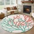 thumbnail image 1 of Summer Ocean Round Living Room Rugs 8 ft, Sea Green Orange Coral Washable Large Area Rug with Non-Slip Sturdy Edge Binding Round Carpet for Dining Room Kitchen Office, 1 of 9
