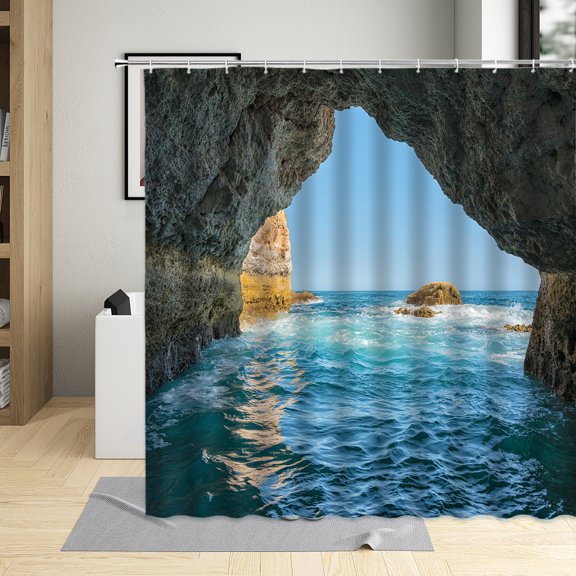 Summer Ocean Scenery Shower Curtains Sea Islands Waves Reef Bathroom Decoration Waterproof Curtain With Polyester Fabric