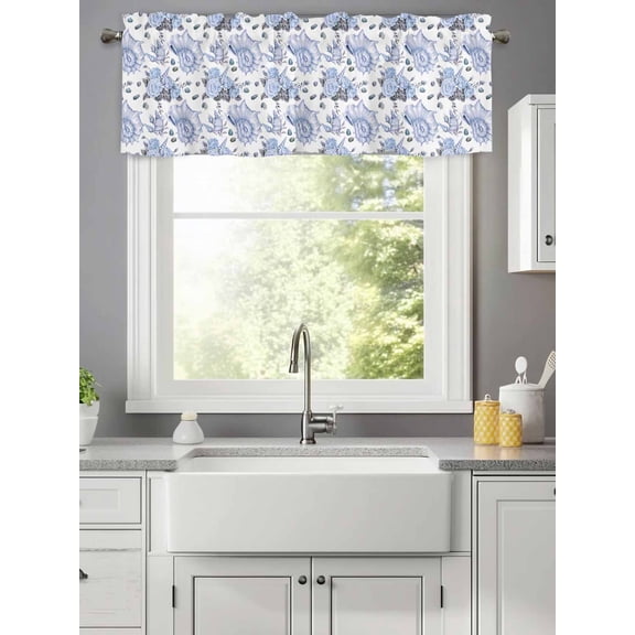 Summer Ocean Sea Shell Flower Valances for Windows,Kitchen Valance Rod Pocket Short Curtain,Seamless Conch Nautilus on White Valance Curtain Window Valances for Bedroom Living Room 42x12in