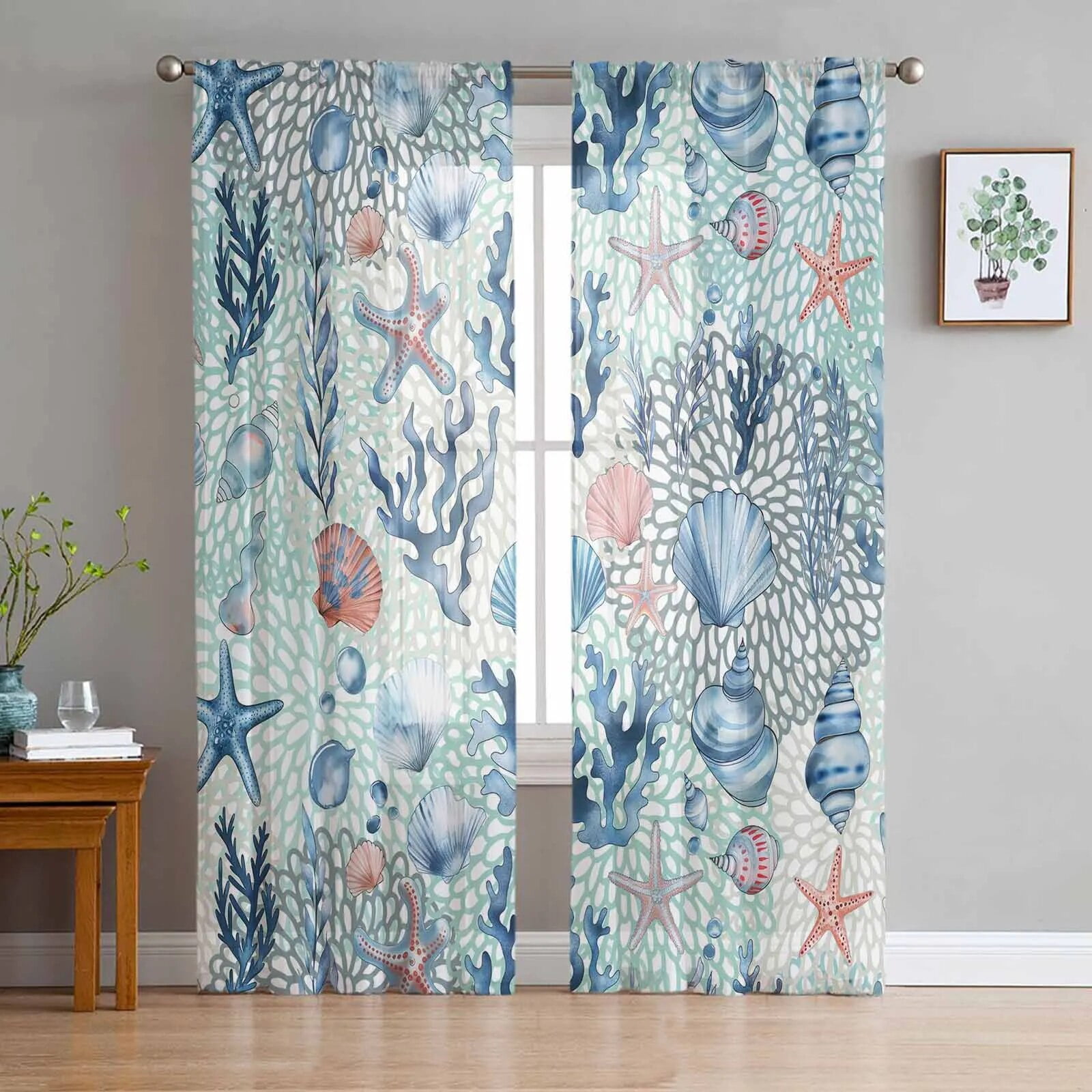 Summer Ocean Seahorse StarRetro Tulle Curtains for Living Room Bedroom ...