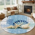 thumbnail image 1 of Summer Ocean Seashell Round Living Room Rugs 5 ft, Blue Sea Shell Starfish Coral Wood Grain Washable Area Rug with Non-Slip Sturdy Edge Binding Round Carpet for Entryway Kitchen Bedroom Bathroom, 1 of 9