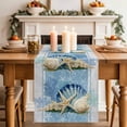 thumbnail image 1 of Summer Ocean Seashell Table Runner, Blue Sea Shell Starfish Coral Linen Cotton Linen Kitchen Table Decoration Washable Dining Tabletop Runners for Home Party Decor 13x60 Inches, 1 of 9