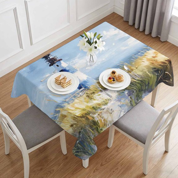 Summer Ocean Seaside Lighthouse Table Cloth 60x84in, Waterproof Rectangle Tablecloth Wipeable Tablecloths Retro Oil Painting Style Table Covers for Dining Tables Party Indoor Outdoor