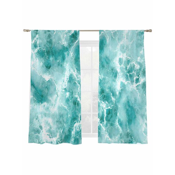 Summer Ocean Sheer Curtains 2 Panels Set Watercolor Gradient Color Water Ripple Wave Seascape Sheer Window Curtains Light Filtering Rod Pocket Voile Drapes for Bedroom Living Room 52"x63"