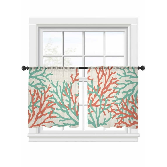 Summer Ocean Sheer Curtains 45 Inches Long 2 Panels Sea Green Orange Coral Light Filtering Semi Sheer Window Curtains Drapes for Bedroom Living Room 52"x45"x2