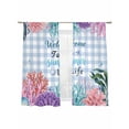 thumbnail image 1 of Summer Ocean Sheer Curtains 72 Inch Long 2 Panels, Welcome to Life Color Coral Shell Blue Plaid Light Filtering Rod Pocket Curtains, Sheer Voile Drapes for Living Room Bedroom, 52"x72", 1 of 8