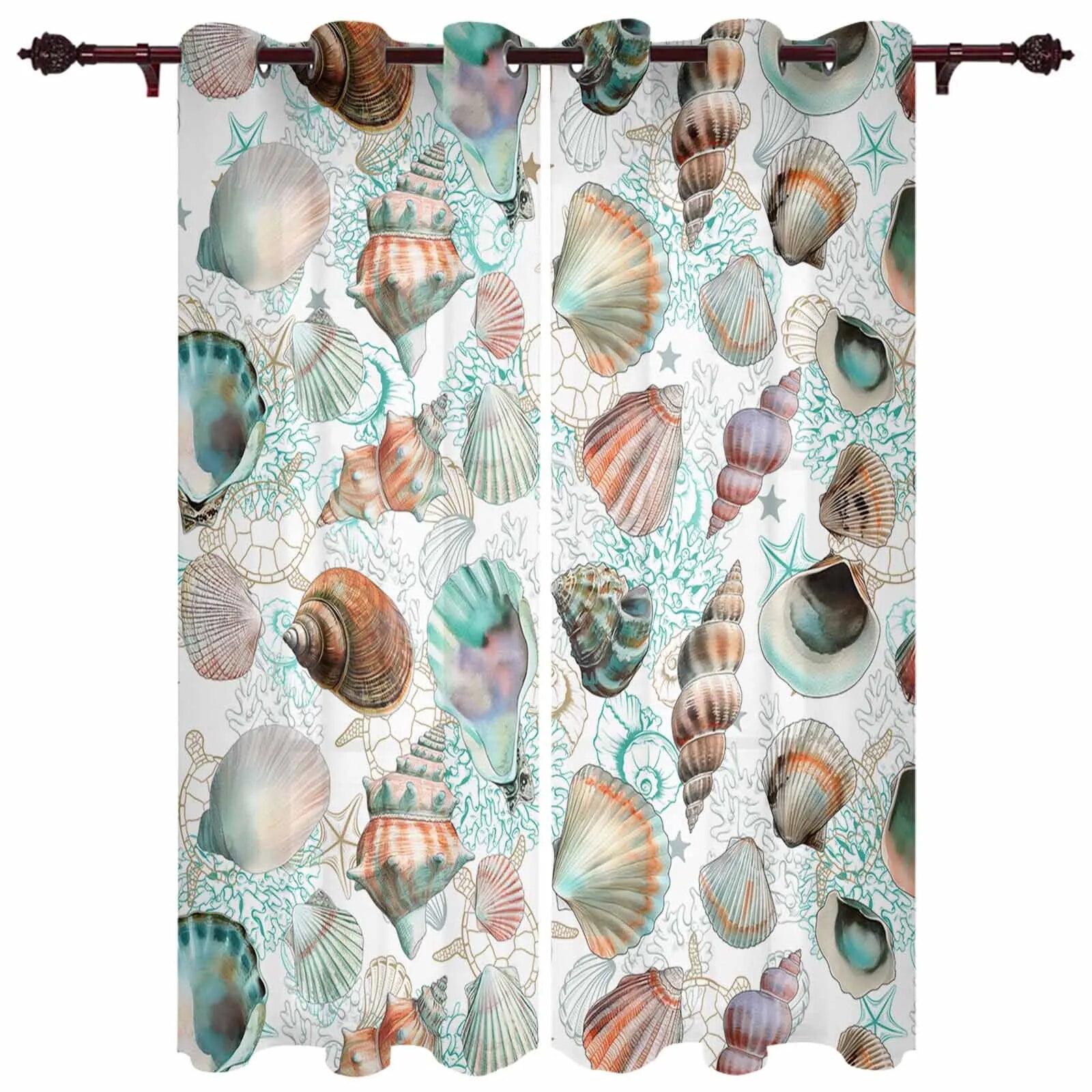 Summer Ocean Shells Window Curtains for Living Room Luxury Bedroom ...