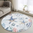 thumbnail image 1 of Summer Ocean Starfish Round Living Room Rugs 4 ft, Shell Coral Washable Area Rug with Non-Slip Sturdy Edge Binding Round Carpet for Entryway Kitchen Bedroom Bathroom, 1 of 9