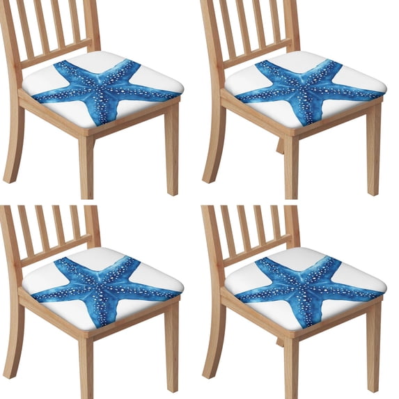 Summer Ocean Starfish Seat Covers for Dining Room Chairs Set Of 4,Stretch Printed Washable Chair Seat Cover with Elastic Ties and Button,Removable Waterproof Couch Cushion Covers