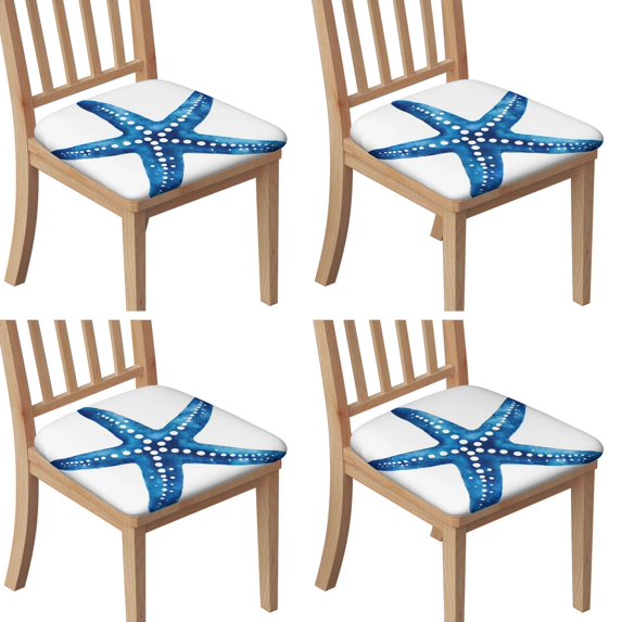 Summer Ocean Starfish Seat Covers for Dining Room Chairs Set Of 4,Stretch Printed Washable Chair Seat Cover with Elastic Ties and Button,Removable Waterproof Couch Cushion Covers